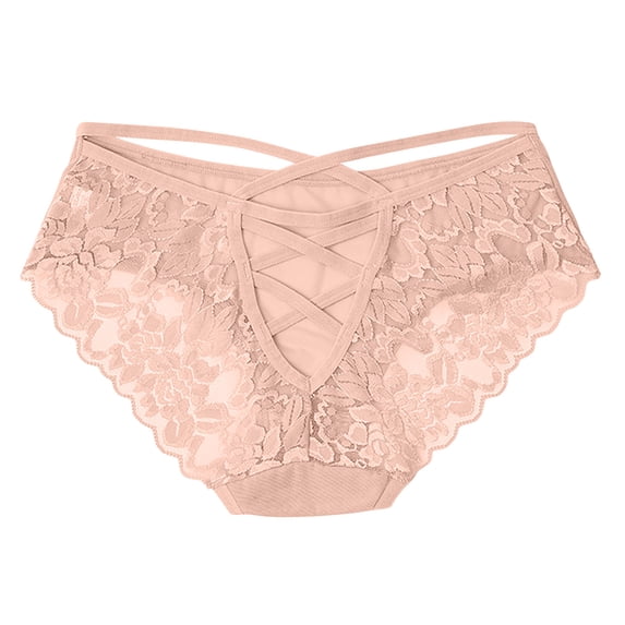 Asgosdo Women's Panties Beige No Show Thong Underwear Stretch Breathable Lace Panties