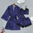 thumbnail image 1 of uublik Women's Robes Pjs Sets 3Pcs Cami Shorts Sleepwear Summer Cute Loungewear Blue, 1 of 3