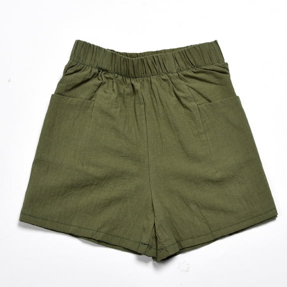 uublik Women's Shorts Cotton Linen Crepe Wide Leg Shorts Womens Gym Shorts with Pockets Army Green L