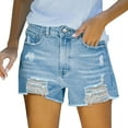 thumbnail image 1 of uublik Women's Shorts with Pockets Ripped Elastic Super Soft Denim Shorts Light Blue, 1 of 4