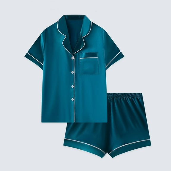uublik Women's Summer Pajamas Soft Short Sleeve Button Down Sleepwear Top and Shorts 2 Piece Pjs Lounge Set
