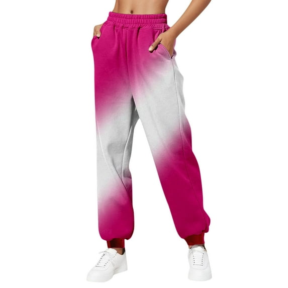 uublik Women’s Sweatpants Gradient High Waisted with Pockets Lounge Trousers, Hot Pink, XL