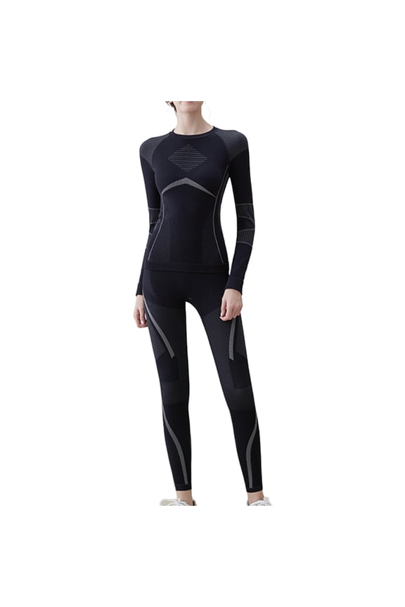 Women's Thermal Underwear Fleece Lined Long Johns Base Layer Top Bottom Cold Weather Gear for Hunting Running Skiing, Black