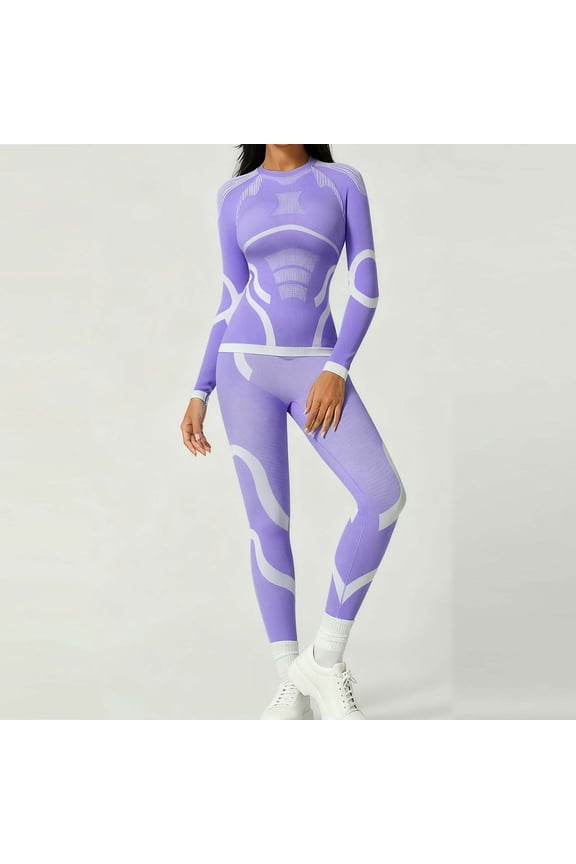 Women's Thermal Underwear Set Base Layer Top & Bottom Long Johns with Fleece Lined Winter Warm Skiing Clothes Set, Purple