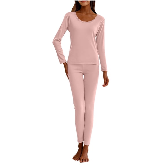 uublik Women's Thermal Underwear Set Fleece Lined Long Johns Base Layer Top Bottom Cold Weather Gear for Hunting Running Skiing, Pink
