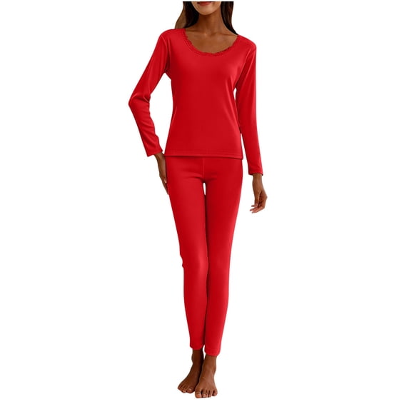 uublik Women's Thermal Underwear Set Fleece Lined Long Johns Base Layer Top Bottom Cold Weather Gear for Hunting Running Skiing, Red