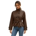 thumbnail image 1 of uublik Women's Trench Coat Brown Long Sleeve Classic Overcoat Open Front Cardigan Jacket, 1 of 5