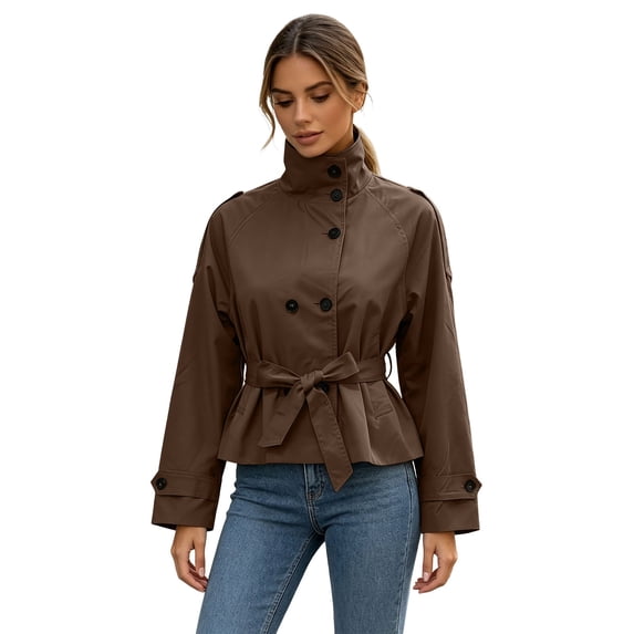uublik Women's Trench Coat Brown Long Sleeve Classic Overcoat Open Front Cardigan Jacket