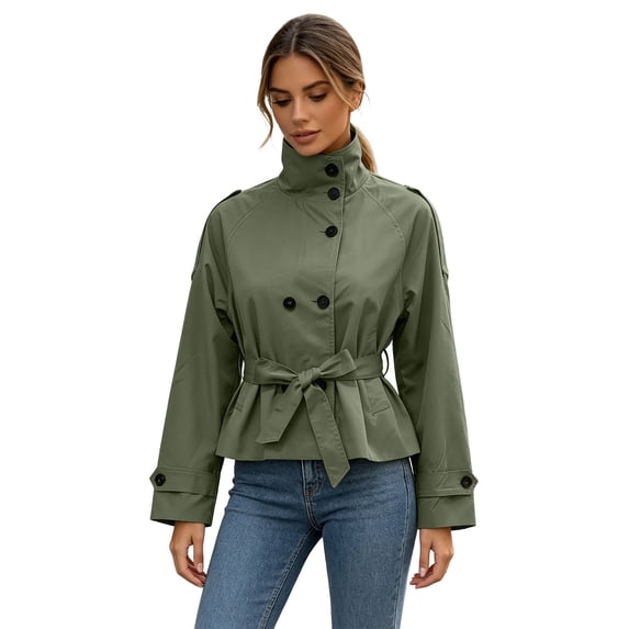 uublik Women's Trench Coat Green Long Sleeve Classic Overcoat Open Front Cardigan Jacket