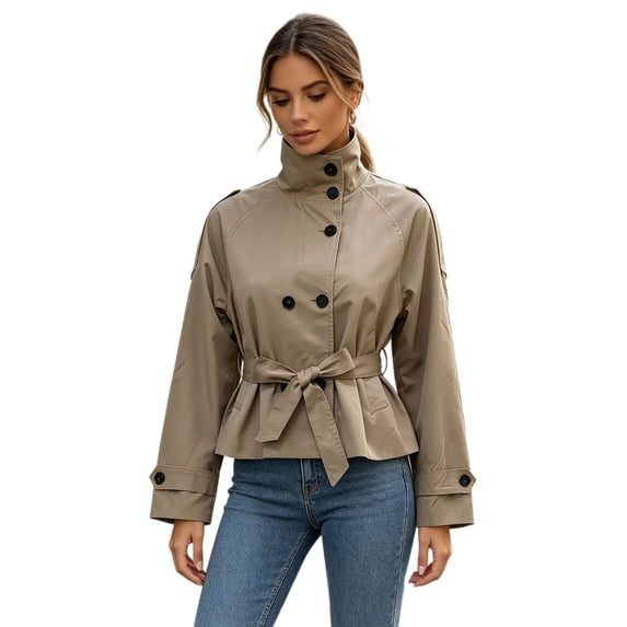 uublik Women's Trench Coat Khaki Long Sleeve Classic Overcoat Open Front Cardigan Jacket