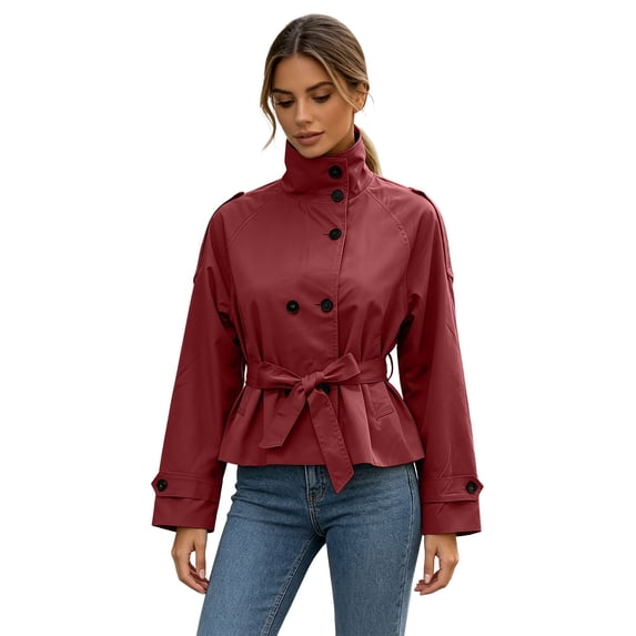 uublik Women's Trench Coat Red Long Sleeve Classic Overcoat Open Front Cardigan Jacket