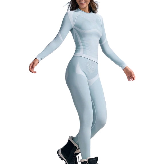 uublik Women's Warm Thermal Underwear Set Fleece Lined Long Johns Base Layer Top Bottom Cold Weather Gear for Hunting Running Skiing, Blue