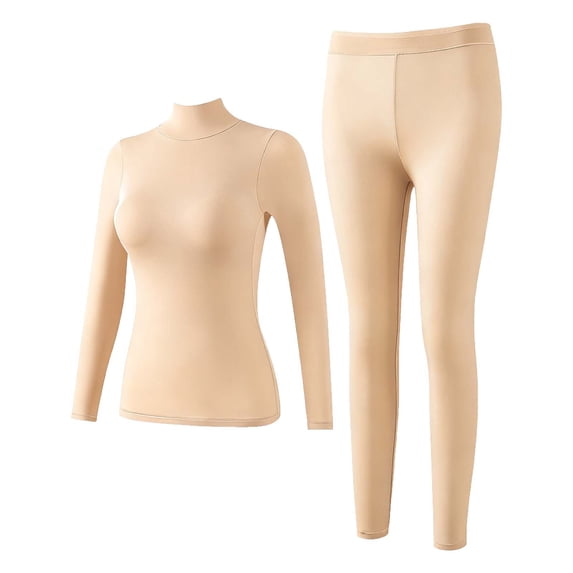 uublik Women's Warm Underwear Fleece Lined Long Johns Base Layer Top Bottom Cold Weather Gear for Hunting Running Skiing, Beige