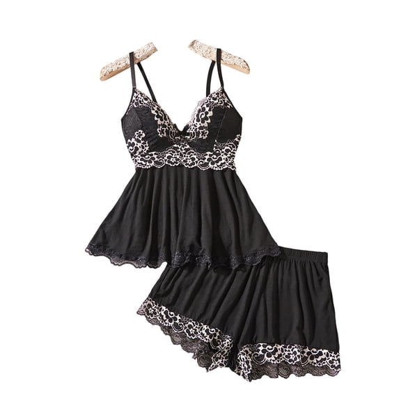 uublik Womens 2 Piece Pajama Sets Valentine's Day Night Gowns Soft Loungewear Sleepwear Black