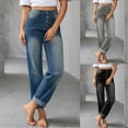 thumbnail image 1 of uublik Womens Baggy Jeans Blue High Waisted Stretchy Denim Pants Elastic Waist Pull On Sweatpant Jeans, 1 of 5
