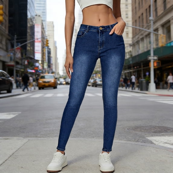 uublik Womens Capri Jeans Stretchy Jean Pull On Jeggings High Waisted Denim Leggings Casual Pants with Pockets, Light Blue