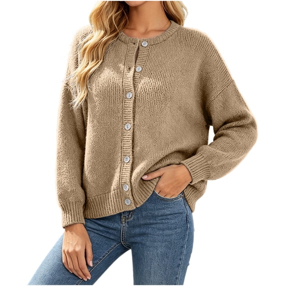 uublik Womens Cardigans Open Front Button Down Long Sleeve Lightweight Sweater Cardigans Khaki