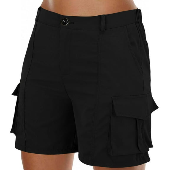 uublik Womens Cargo Shorts With Pockets Bermuda Knee Length Long Hiking Shorts with Pockets Elastic Waist for Summer Casual Trendy Outfits Black