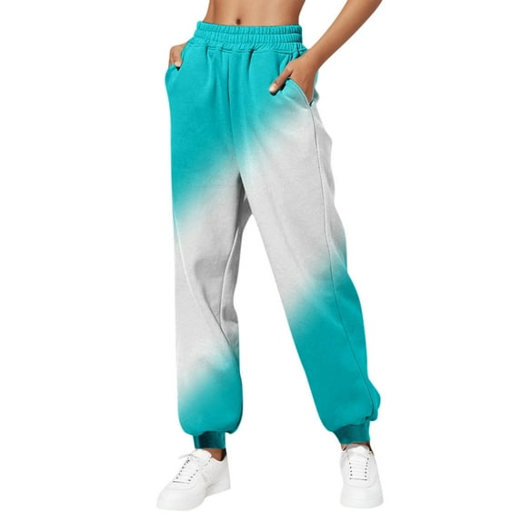 uublik Womens Cargo Sweatpants Gradient High Waisted with Pockets Lounge Trousers, Light Blue, XXXL