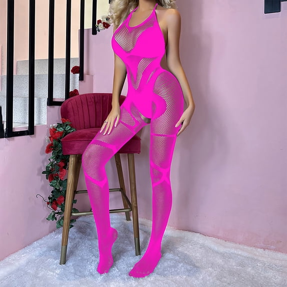 uublik Womens Comfy Lingerie Sets Valentine's Day One Piece Nightwear Lace Nightgown Bodysuit Chemise Sleepwear Hot Pink Free Size