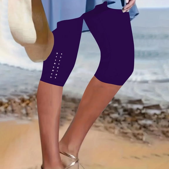 uublik Womens Exercise Shorts Casual Elastic Waist Shorts High Waisted Wide Leg Lightweight Beach Shorts Purple