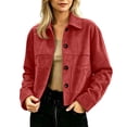 thumbnail image 1 of uublik Womens Faux Suede Jackets Red Long Sleeve Casual Button Down Motorcycle Coats Trendy Fall Clothes, 1 of 7