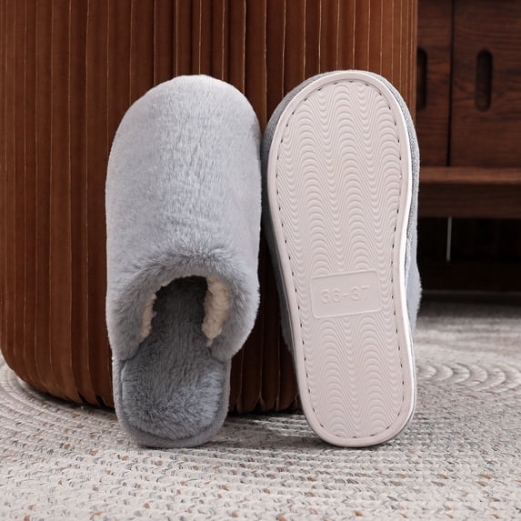 uublik Womens Fuzzy Slippers Open Toe Memory Foam House Shoes Indoor Outdoor Non Slip House Slides, Gray