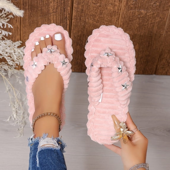 uublik Womens House Fuzzy Slippers Cozy Memory Foam House Shoes Soft Faux Fur Lightweight Slippers for Indoor Outdoor, Pink