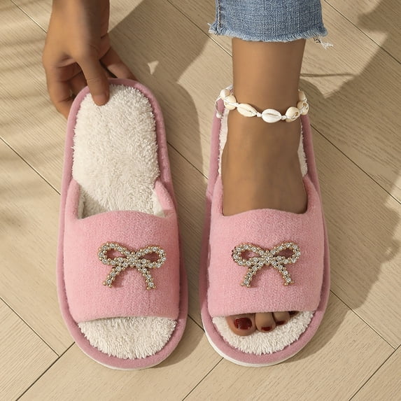 uublik Womens House Fuzzy Slippers Indoor Home Slippers House Slippers Open-Toe Breathable Winter Indoor Slippers, Pink