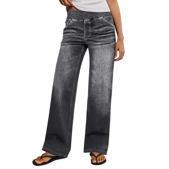 uublik Womens Jeans High Waisted Straight Jeans Loose Wide Leg Stretchy Denim Pants with Pockets, Gray