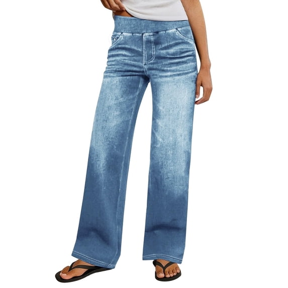 uublik Womens Jeans High Waisted Straight Jeans Loose Wide Leg Stretchy Denim Pants with Pockets, Light Blue