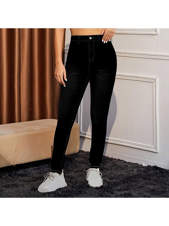 Womens Jeans Stretchy Jean Pull On Jeggings High Waisted Denim Leggings Casual Pants, Black