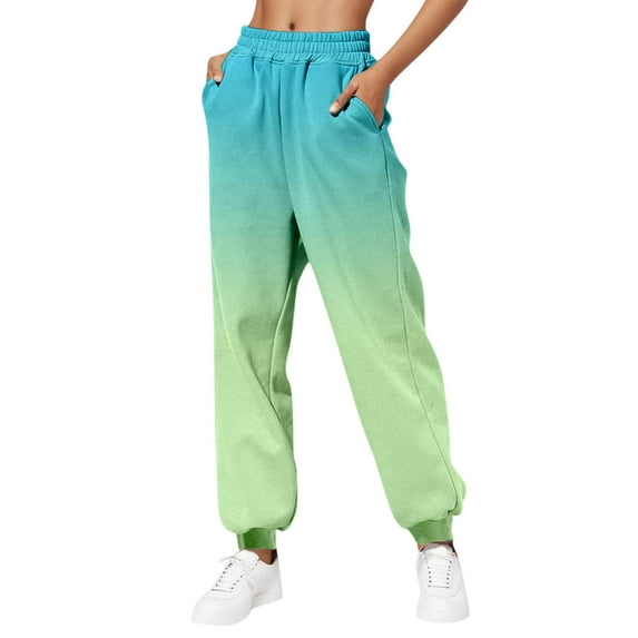 uublik Womens Jogger Sweatpants Gradient High Waisted with Pockets Lounge Trousers, Sky Blue, XL