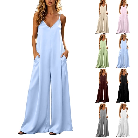 uublik Womens Jumpsuit Casual Loose Overalls Jumpsuits Wide Leg Pants Rompers with Pockets