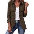 thumbnail image 1 of uublik Womens Lightweight Jackets Brown Outdoor Open Front Casual Ruffled Lapel Collar Fall Winter Coat, 1 of 7