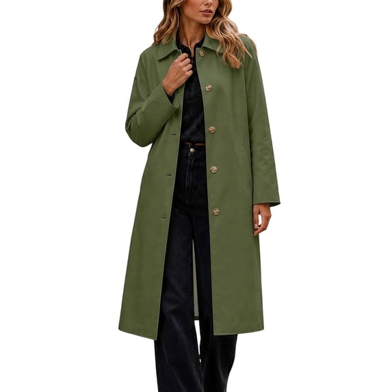 uublik Womens Long Trench Coat Green Long Sleeve Classic Overcoat Open Front Cardigan Jacket