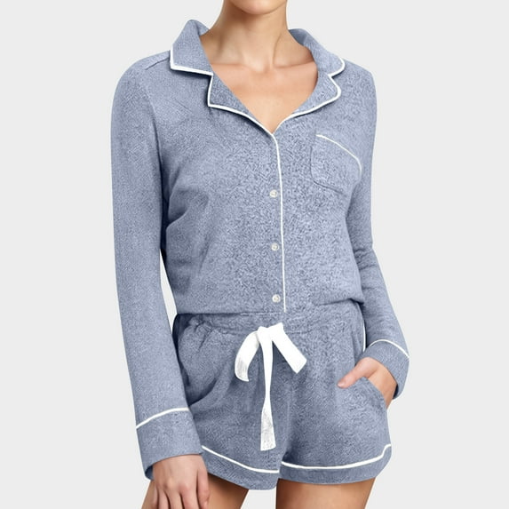 uublik Womens Pajama Sets Long Sleeve Tops and Shorts Soft Comfy Pajamas Set 2 Piece Outfits