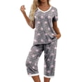 thumbnail image 1 of uublik Womens Pajama Sets Short Sleeve Sleepwear Tops and Capri Pants Pjs Print Pajama Sets, 1 of 5