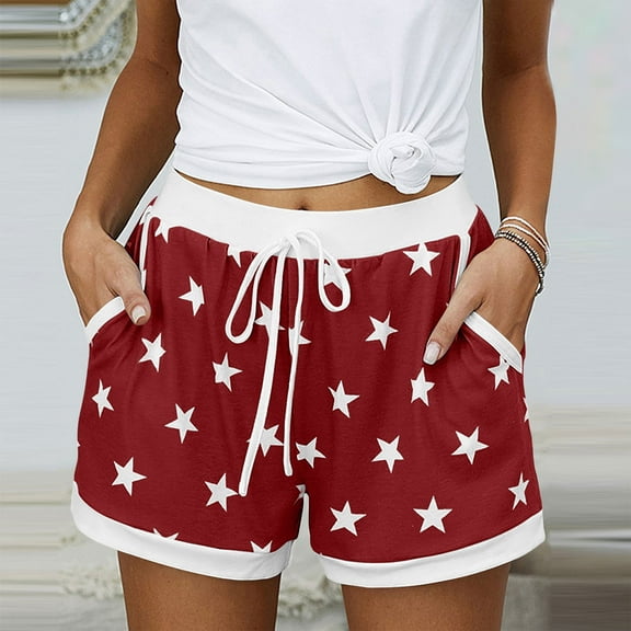 uublik Womens Pajama Shorts Casual High Waisted Beach Shorts Wide Leg Drawstring Cute Summer Vacation Outfit Red