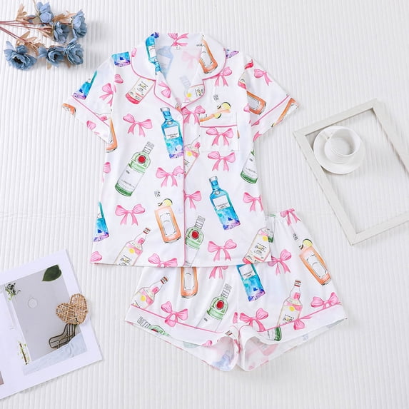 uublik Womens Pajamas Set Short Sleeve Sleepwear Button Down Pjs Soft 2 Piece Lounge Sets White