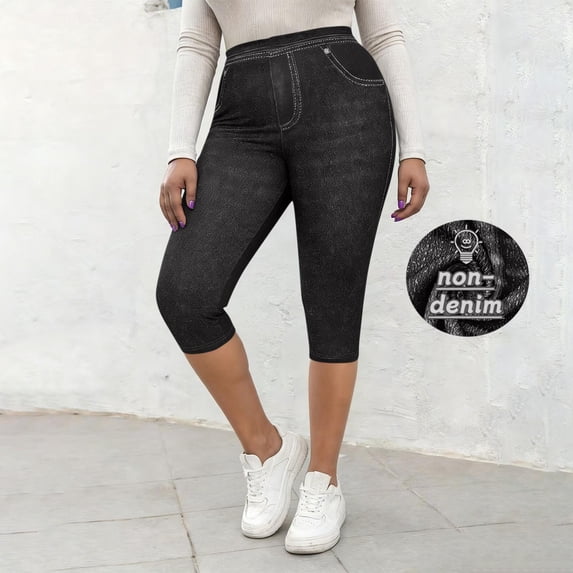 uublik Womens Pants Capris Stretchy Skinny Pants High Waisted Slimming Jeggings Denim Trousers Pants, Dark Gray