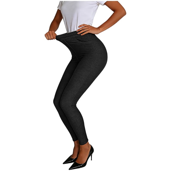 uublik Womens Pants High Waist Jeggings Skinny Pants Pull on Leggings with Pockets Trendy Casual Pants, Black