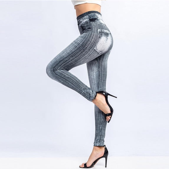 uublik Womens Pants Leggings High Waist Stretchy Classic Skinny Pants Slimming Jeggings Denim Trousers Pants, Gray