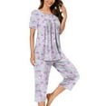 thumbnail image 1 of uublik Womens Plus Size Pajama Sets Short Sleeve Sleepwear Tops and Capri Pants Pjs Print Pajama Sets, 1 of 5