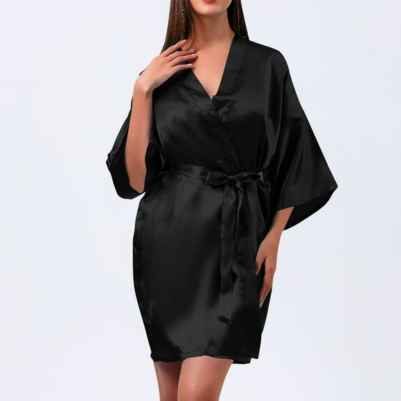 uublik Womens Robe Nightdress Bathrobe Nightgown Comfortable Pajamas for Women Black