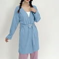 thumbnail image 1 of uublik Womens Robes Flannel Robes Casual Long Sleeves Robes Winter Woman Bathrobe Nightwear Light Blue, 1 of 6