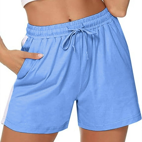 uublik Womens Running Shorts Lounge Shorts Casual Comfy Drawstring High Waist Running Shorts with Pockets Blue