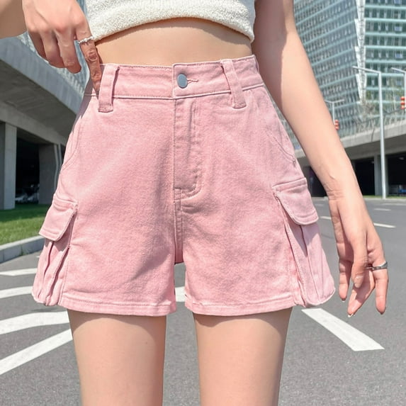 uublik Womens Shorts Casual Pull On Super Soft with Pockets Casual Jean Shorts Pink