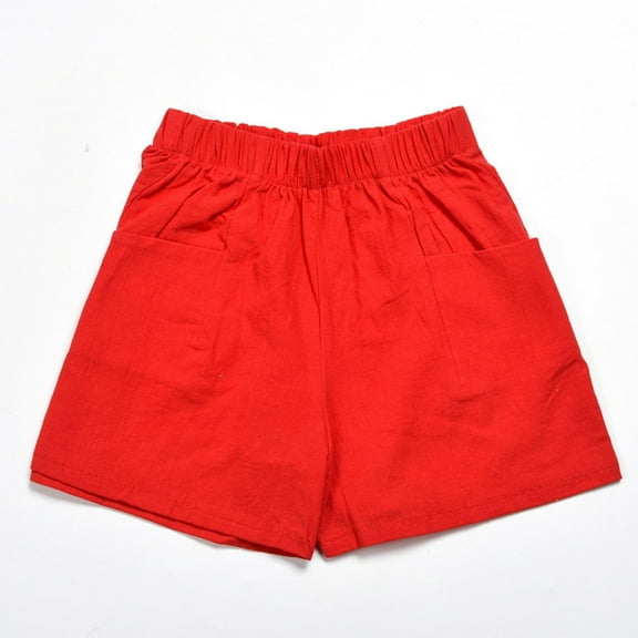 uublik Womens Shorts with Pockets Cotton Linen Crepe Wide Leg Shorts Womens Biking Shorts Red S