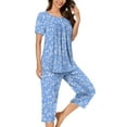 thumbnail image 1 of Asgosdo Womens Summer Pajamas Sets Short Sleeve Sleepwear Tops and Capri Pants Pjs Print Pajama Sets, 1 of 4